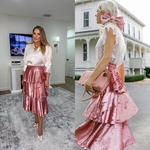 Rachel Parcell Pink Sequin Tiered Midi